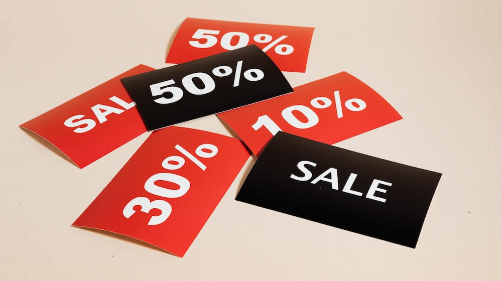Cards showing various discount values